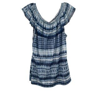 Chaps Womens Off Shoulder Top Blue/Multi Striped Size 1X Sheer